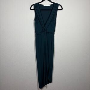 Lovers + Friends Size Small Twisted Knot Midi Sheath Dress Teal Green V Neck
